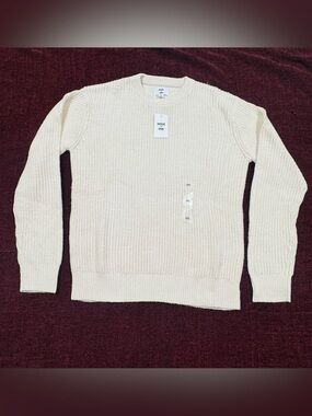 Mode of One Men's Ivory/off white Cable-Knit Crewneck Pullover Sweater XS Cotton